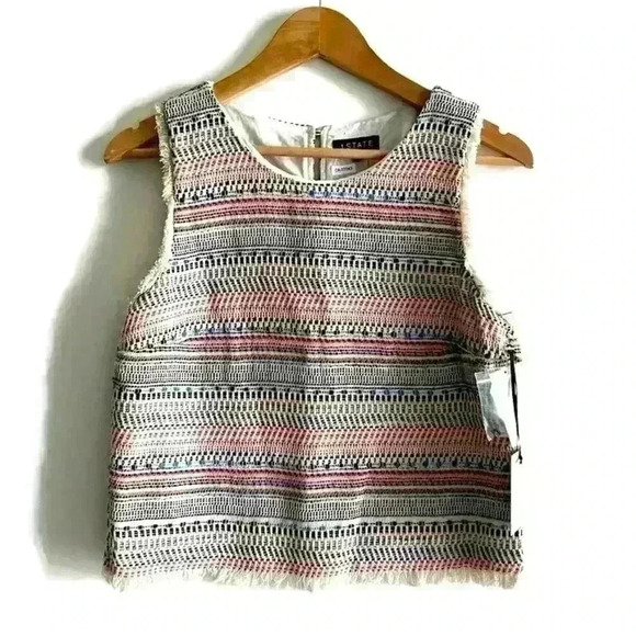NWT 1. State Women’s Gypsy Night Boho Tweed White  Pink Stylish Summer Top Small - Picture 1 of 12